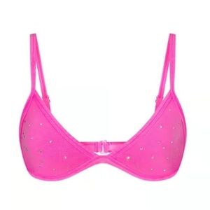 NWT SKIMS (C4) Outdoor Rhinestones Skimpy Triangle Bralette In Taffy Pink